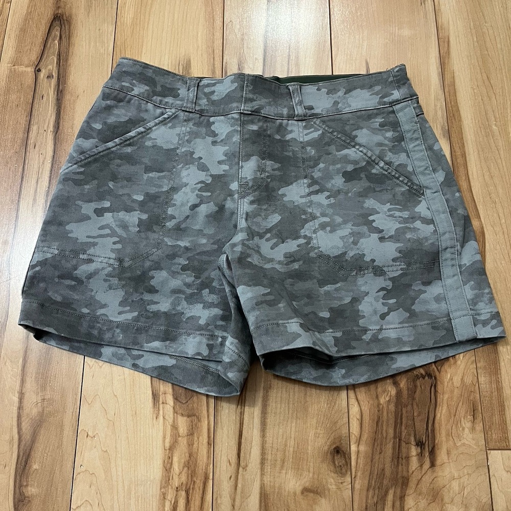 Spanx Twill Shorts Pull On Smooth Shaping Slimming Gray Camo Sz Small 5" Inseam